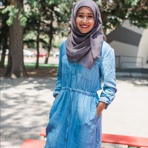 Cinched waist chambray dress